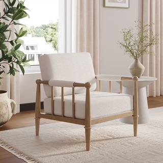 Spencer Boucle Accent Chair, Bohemian Armchair with Solid Wood Frame and Upholstered Foam Cushion