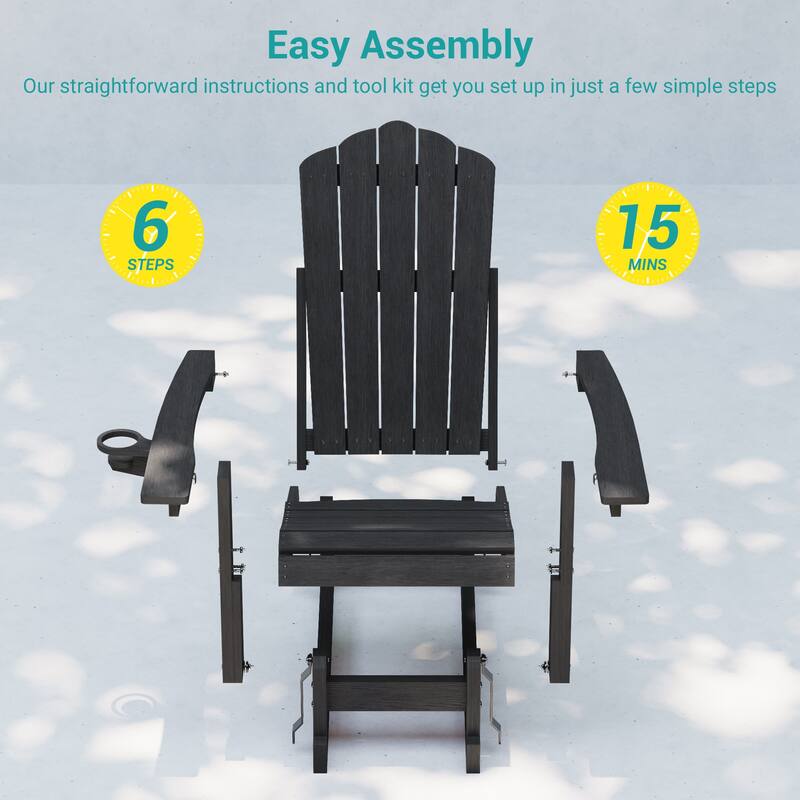 Glider Adirondack Chair 3-Position Adjustable, HDPE Wood-Like Texture