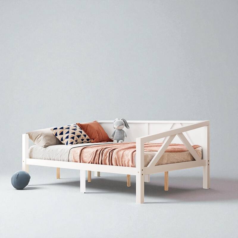 Twin/Full Size Wood Daybed Frame with Storage Space, Modern Sofa Bed with Backrest, No Box Spring Required