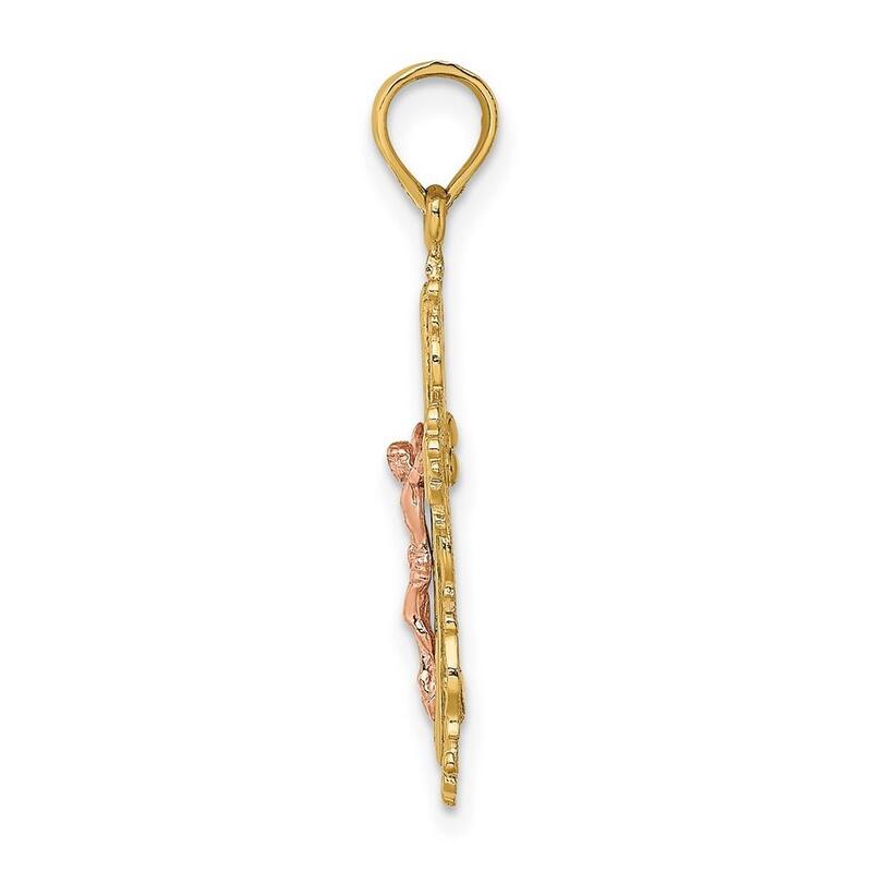 Curata 14k Two tone Gold Crucifix With Lace Trim and Pink Jesus Pendant Necklace, 18"