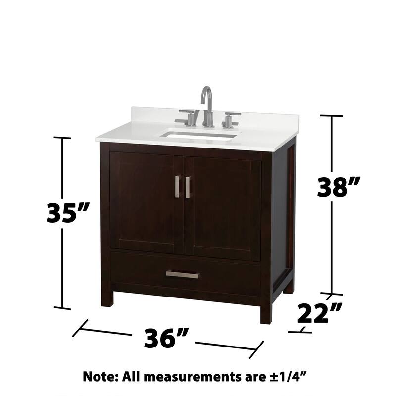 Sheffield 36-inch Single Vanity, 3 Hole Quartz Top, Med Cabinet