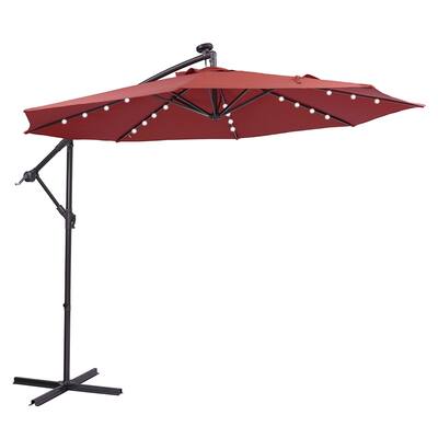 10ft Patio Umbrella Solar Cantilever Umbrella with 32 LED Lights