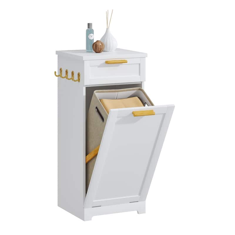 VECELO Tilt Out Laundry Hamper Cabinet with Laundry Baskets Hamper,Bathroom Storage Cabinet Laundry Cabinet with Drawer