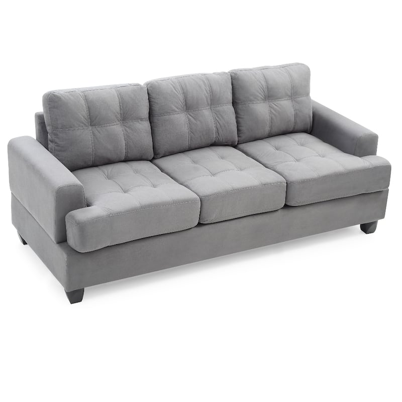 Tufted Microsuede Square Arm Straight Sofa - 79" - Gray