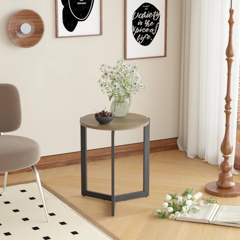 Modern Round Side Table Accent End Table Nightstand for Bedroom Living Room - Rustic Brown