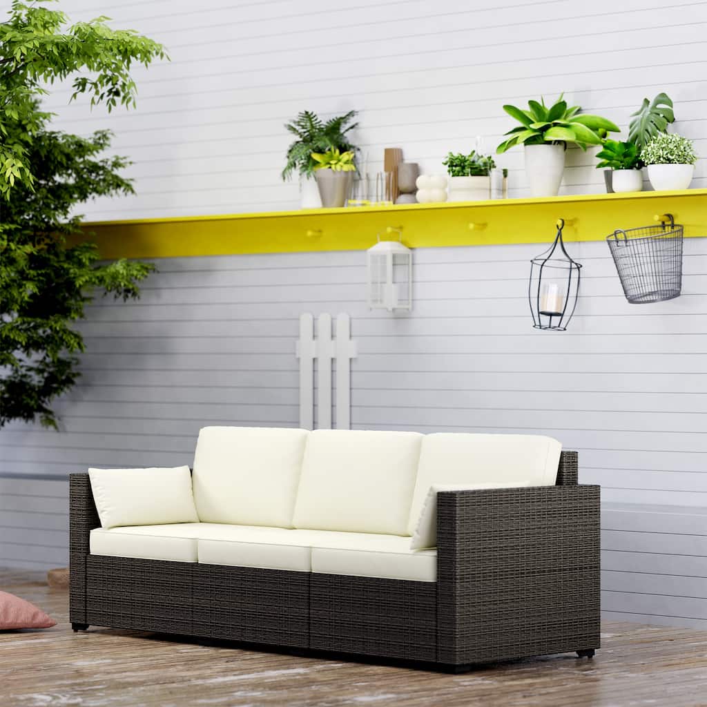 Outsunny Wicker Patio Couch, PE Rattan 3-Seat Sofa, Outdoor Furniture