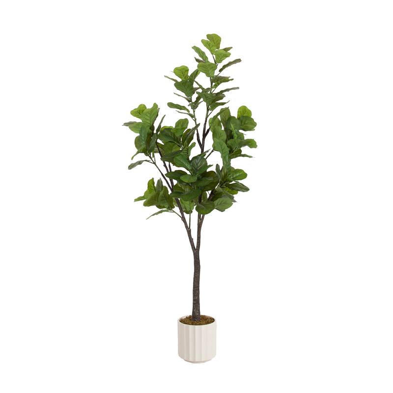 Kate and Laurel Fidmont Faux Fiddle Fig Tree - 6ft - White