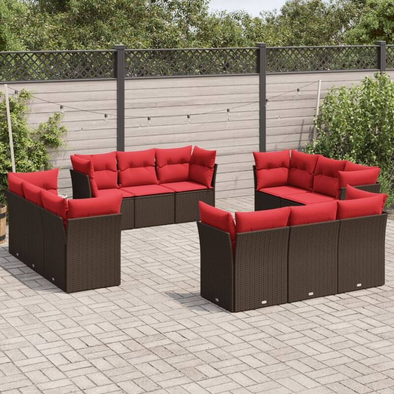 vidaXL 12 Piece Patio Sofa Set with Cushions Black/Brown/Gray Poly Rattan - 24.4 x 24.4 x 27.2