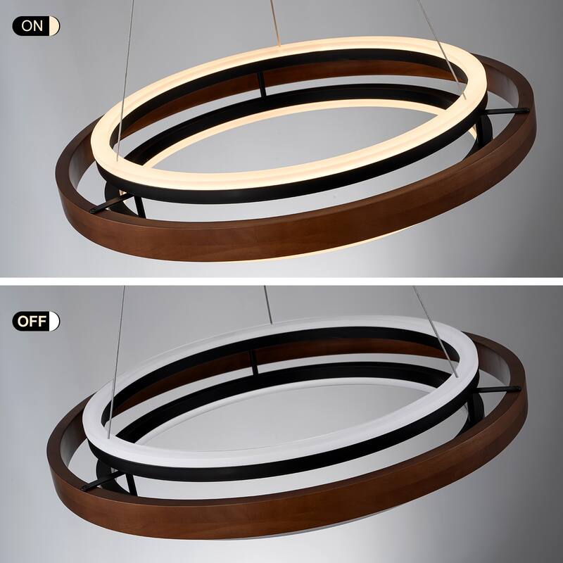 Modern 24" Walnut LED Wood Chandelier Ring Chandelier for Living Room Foyer