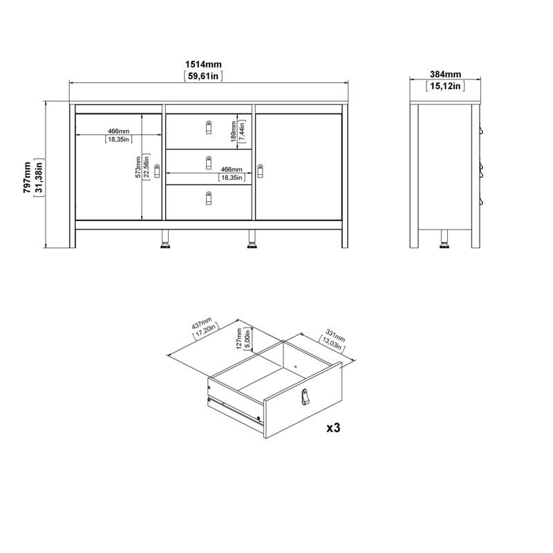 Porch & Den Madrid 2-Door Sideboard with 3-Drawers