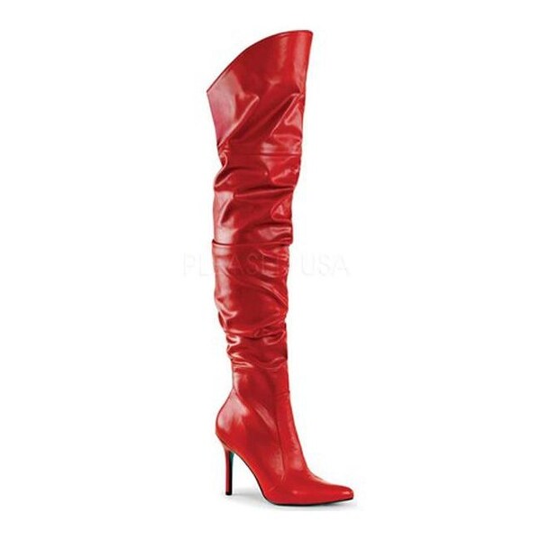red pleather boots