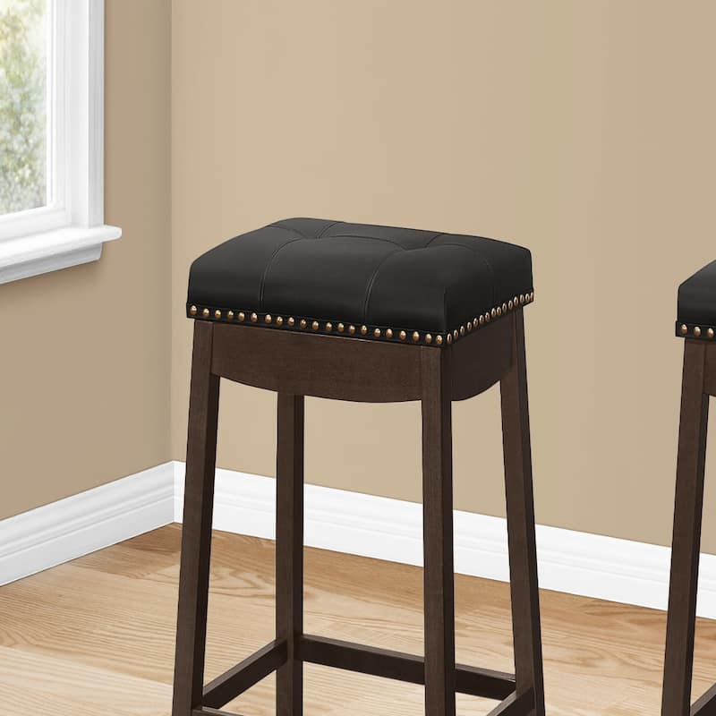 Set of 2 Saddle Bar Stools Backless Counter Height with Neil head Faux Leather Seat and Footrest