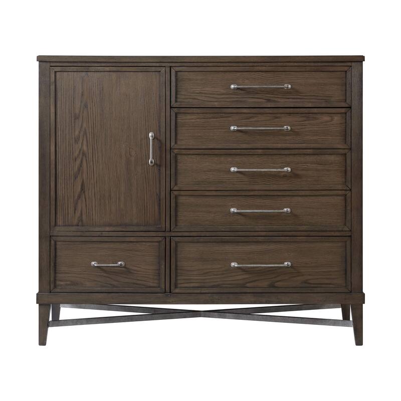 Preston 54" Wide Bedroom Gentleman's Chest with 6 Drawers, Weathered Vintage Oak