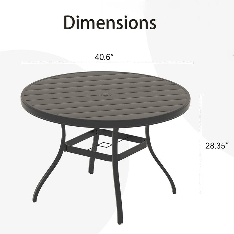 VRSHWO Outdoor Round Patio Dining Table for 4-6, All Weather Metal Dining Table with Umbrella Hole for Deck Lawn Garden Backyard