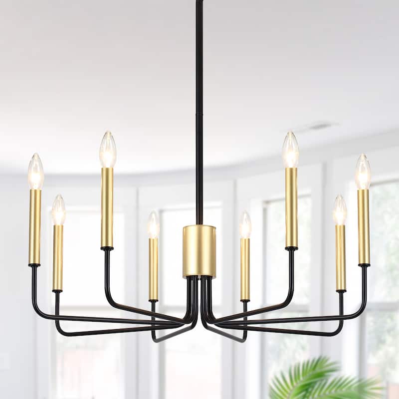 8 - Light Candle Style Chandelier Farmhouse Light Fixture for Kitchen Island Bedroom Entryway - N/A - Black+Spray Gold