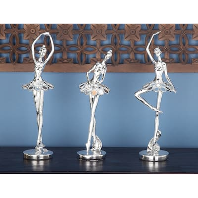 Silver Polystone Dancer Decorative Sculpture with Mirror Accents (Set of 3)
