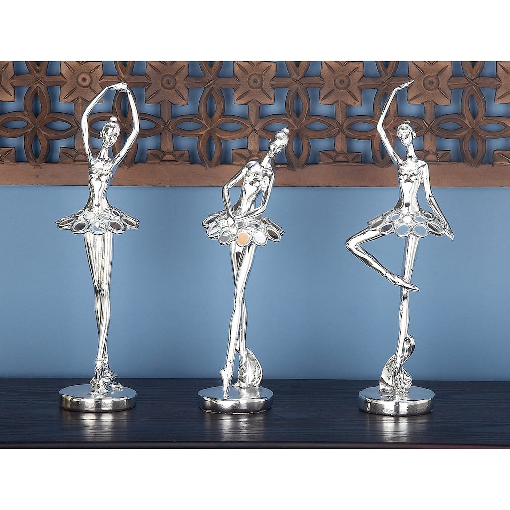 Silver Polystone Dancer Decorative Sculpture with Mirror Accents (Set of 3)