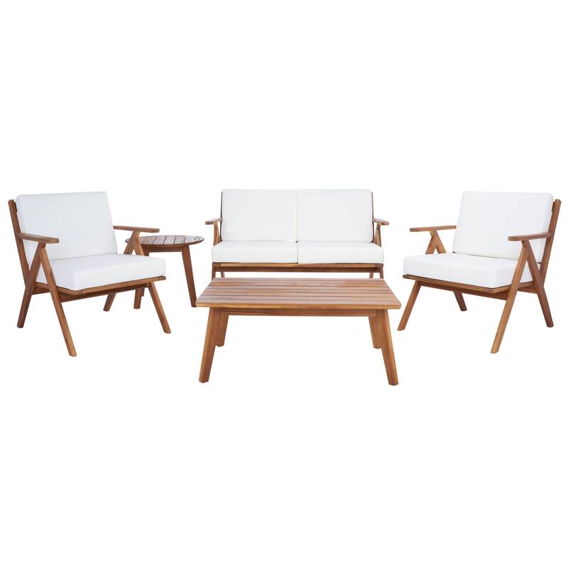 SAFAVIEH Outdoor Adalgisa 5-Piece Outdoor Set - 31W x 31D x 49H - Natural/Beige