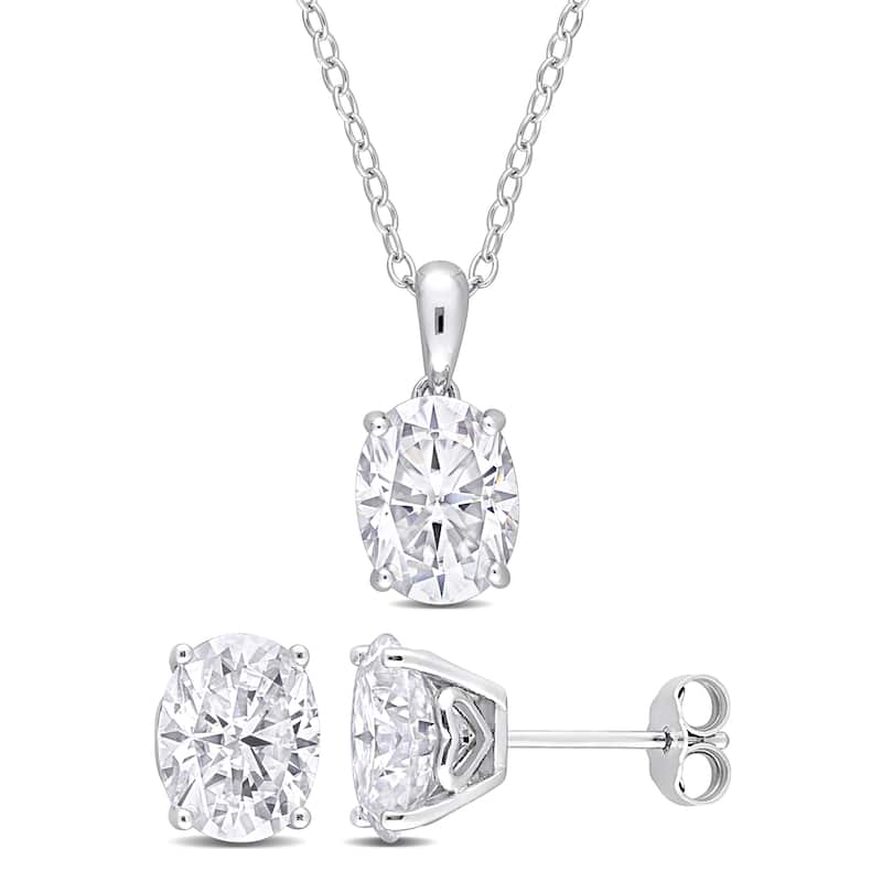 Miadora 6ct DEW Oval Created Moissanite 2-Piece Solitaire Necklace and Stud Earrings Set Sterling Silver