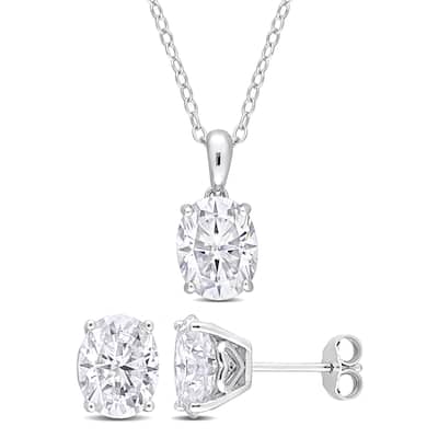 Miadora 6ct DEW Oval Created Moissanite 2-Piece Solitaire Necklace and Stud Earrings Set Sterling Silver