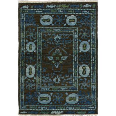 ECARPETGALLERY Hand-knotted Shalimar Dark Brown Wool Rug - 4'2 x 6'0