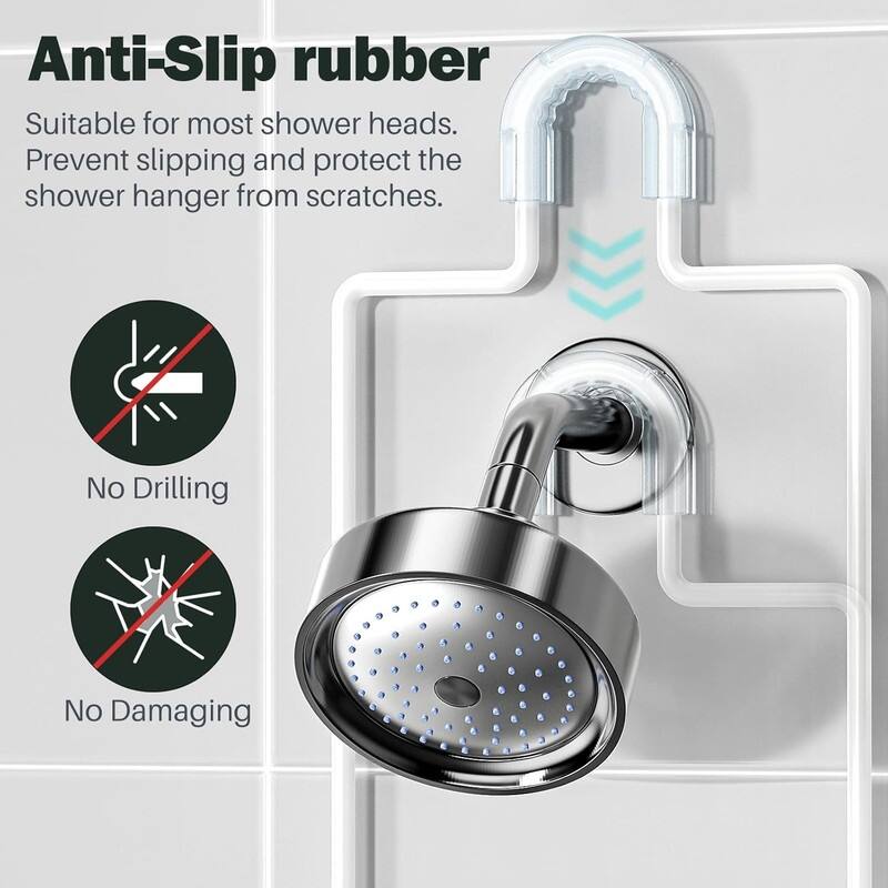 Shower Caddy Hanging, Anti-Swing Over Head Shower Caddy Rustproof with hooks for Towels, Sponge and more