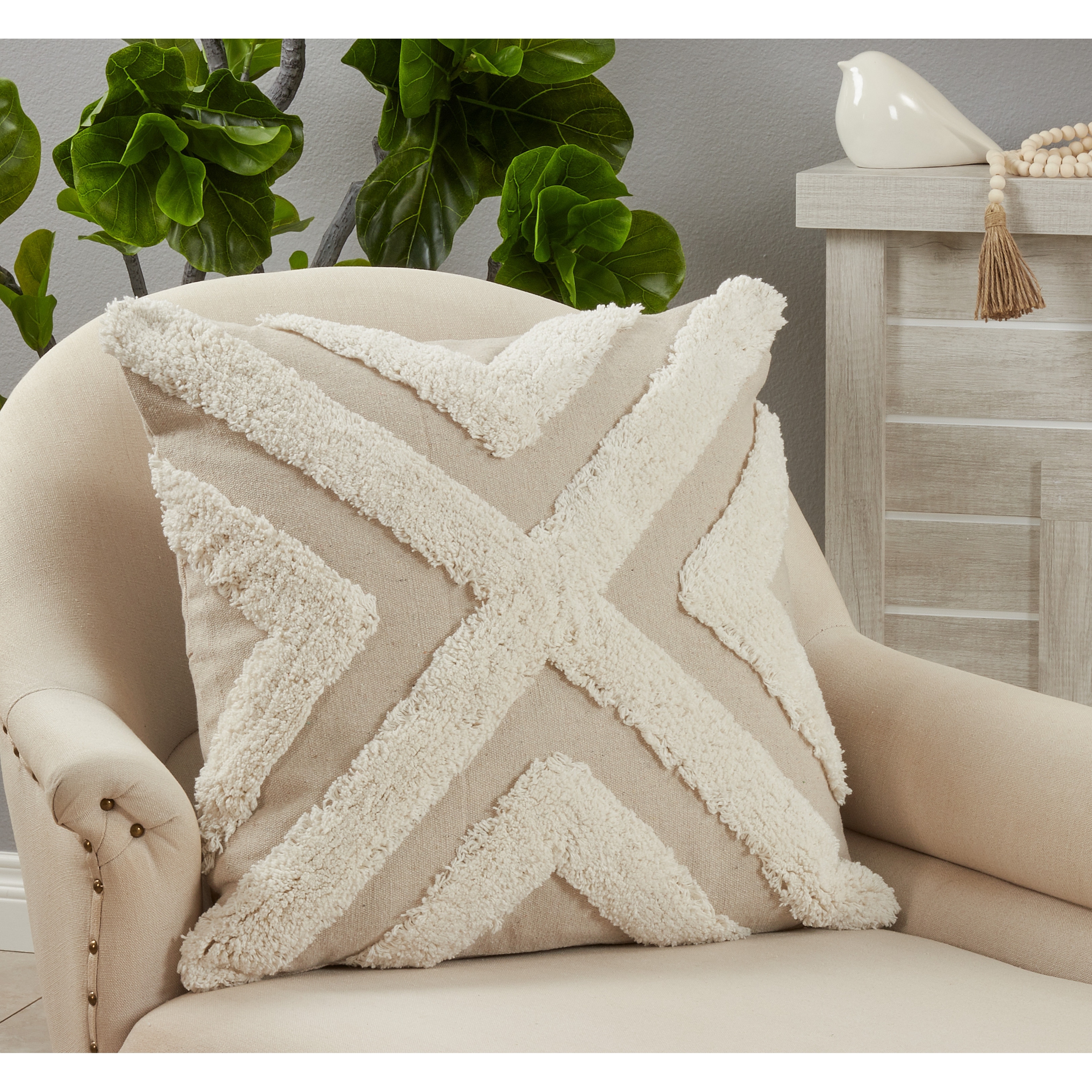 Saro Lifestyle Throw Pillow With Tufted Cross Design, 20"x20"