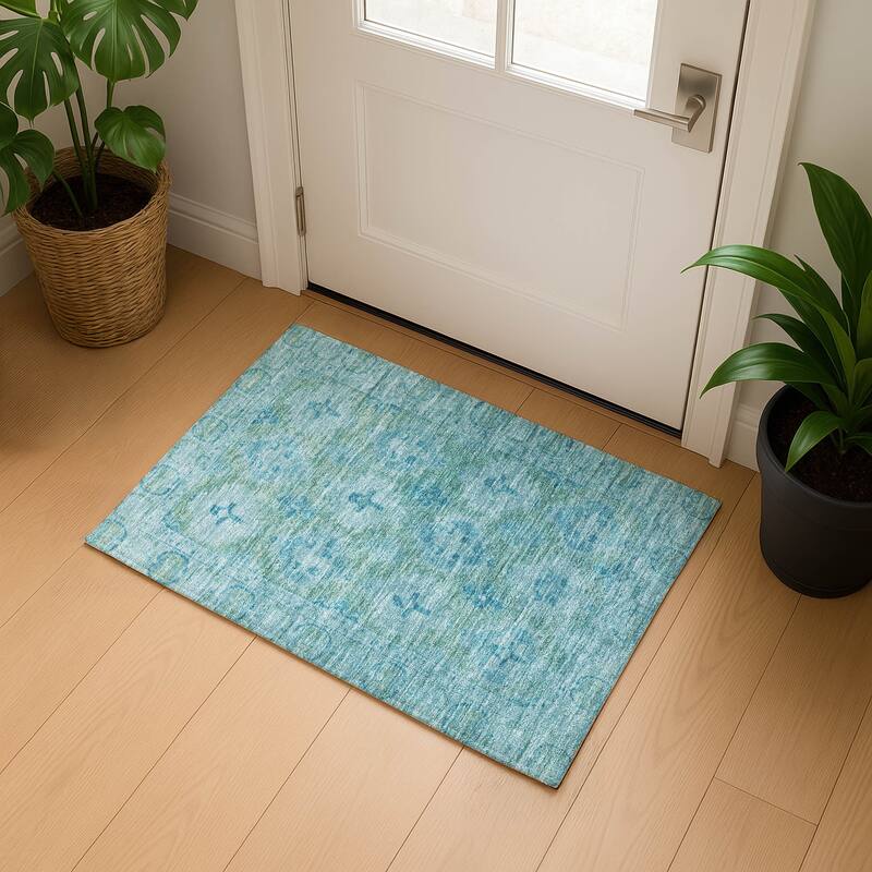 Premium Washable Super Soft Vintage Traditional Mayfield Rug - Teal - 1'8" x 2'6"