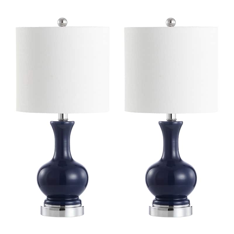 Vermont 22" Glass/Metal LED Table Lamp, White (Set of 2) by JONATHAN Y