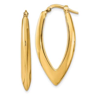 Curata 14k Yellow Gold Polished Pointed Oval Hoop Earrings - 34.3x17.5mm