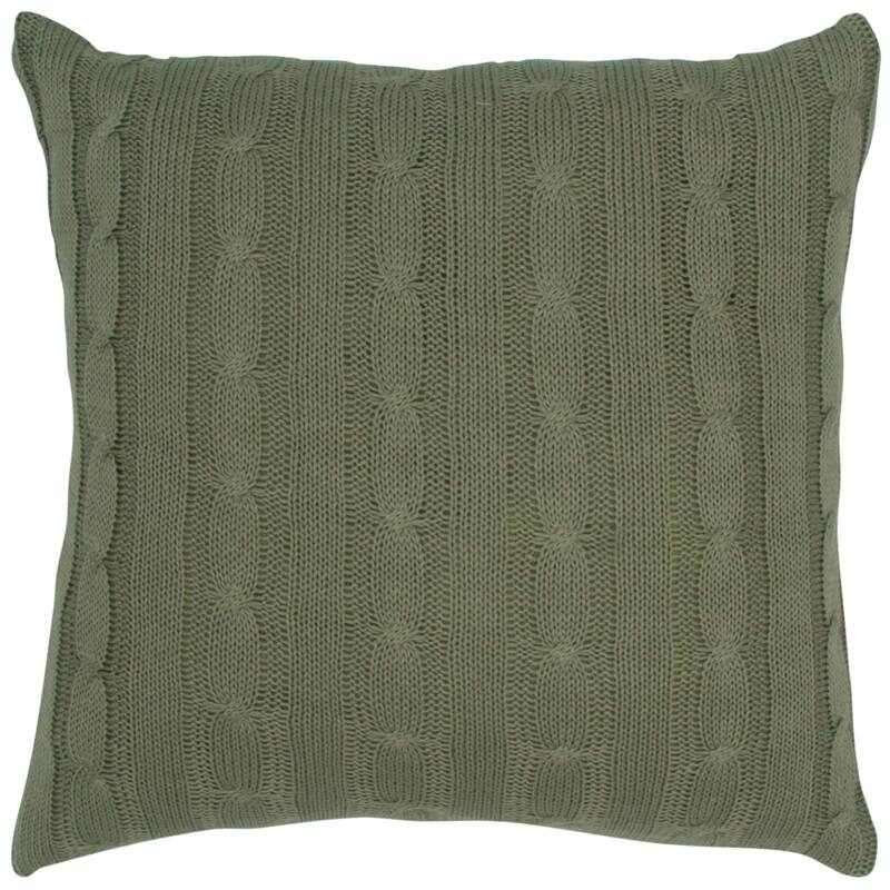 Rizzy Home Cable Knit Throw Pillow with Buttons - Down - Olive Green