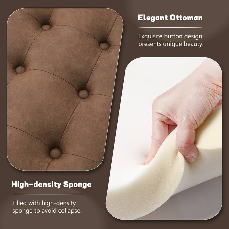 Tufted Round Storage Ottoman, Faux Leather
