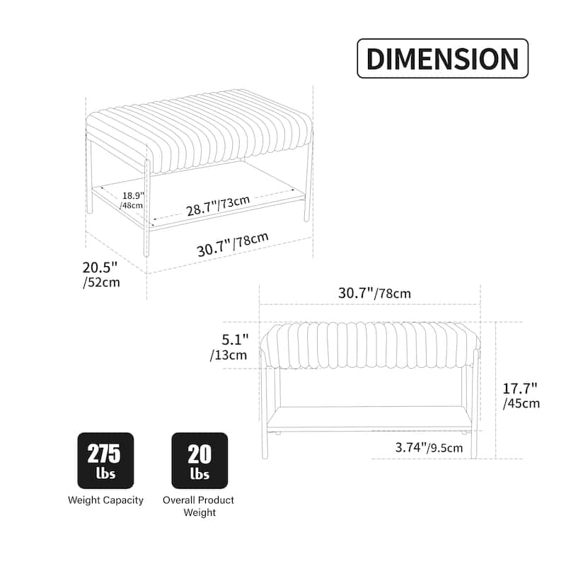 30.7"Wide Upholstered Ottoman Coffee Table Foot Rest With Metal Legs,Footstool With Wooden Open Storage Shelf,Faux Fur
