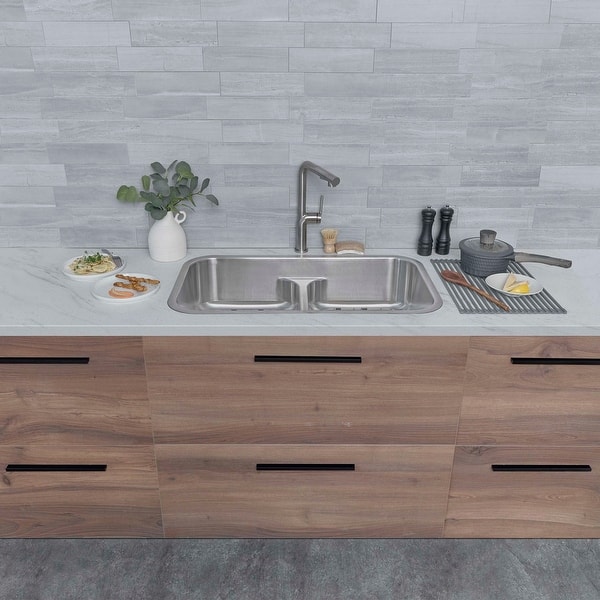 slide 2 of 26, STYLISH 32 inch Stainless Steel 18G Double Bowl Low Divider Dual Mount Sink - Brushed Stainless Steel - 32.25" x 18.9" x 9" Brushed Stainless Steel