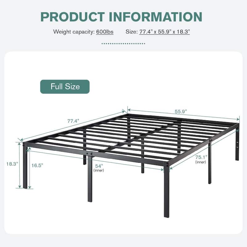 18-inch Metal Platform Bed Frame with Under-Bed Storage Space-Twin/Queen/King/Full