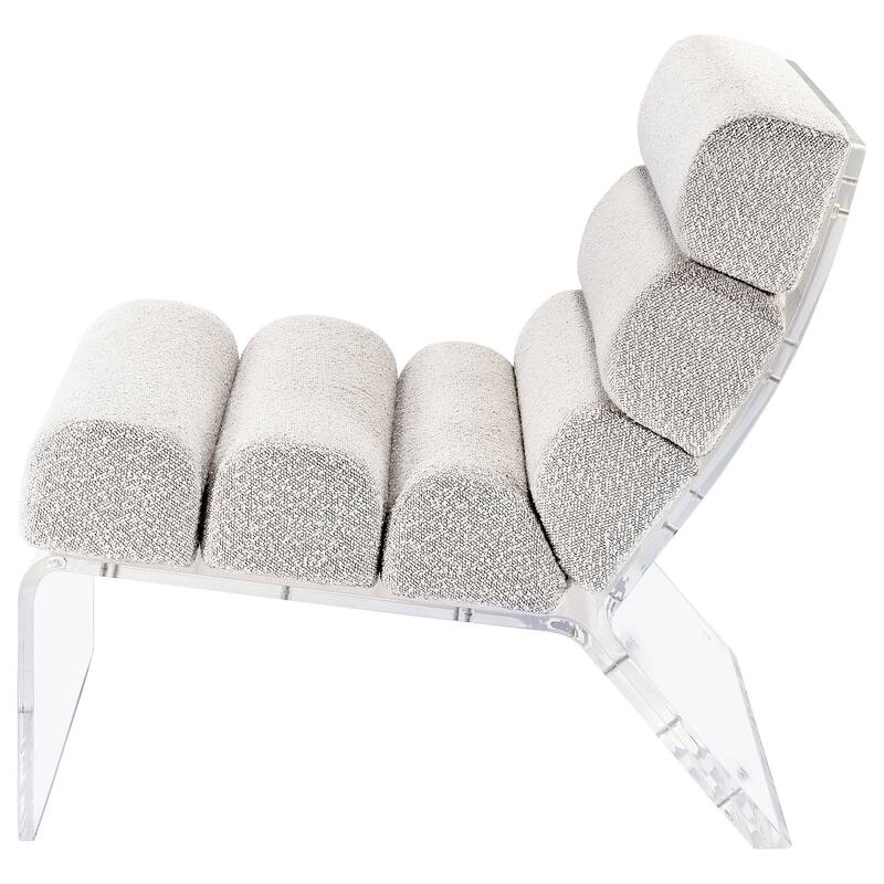 Reta Armless Accent Chair, Modern Ivory Boucle Channel Tuft, Clear Acrylic