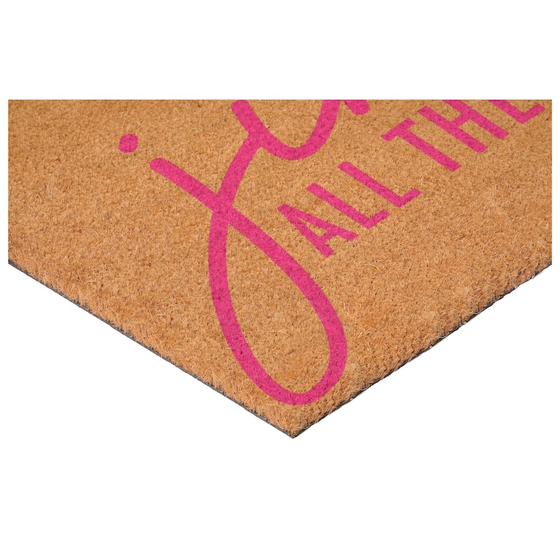 HomeRoots 17" X 29" Brown And Pink Christmas Outdoor Coir Door Mat - 17.00' X '29.00
