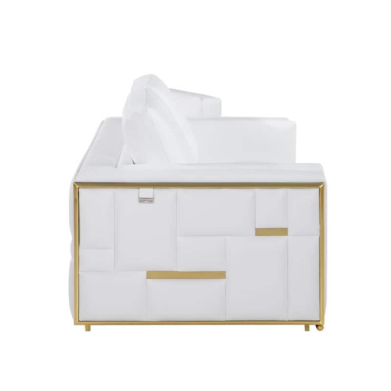 HomeRoots 89" White Italian Leather Sofa With Silver Legs - 89