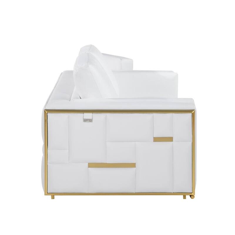 HomeRoots White Top Grain Leather Five Person Seating Set