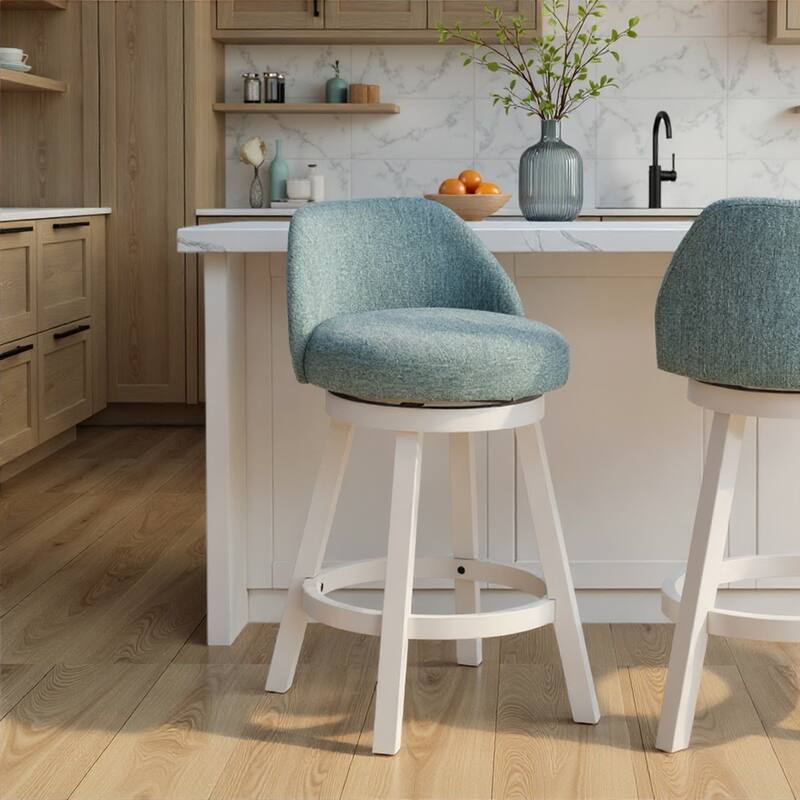 Erika Upholstered Swivel Bar Stool, Counter Height Barstool with Fabric Seat - Single - Light Blue/White - Counter Height