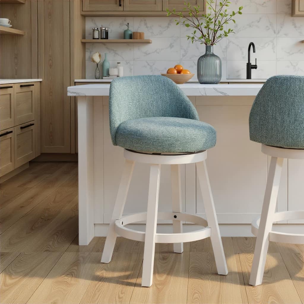 Erika Upholstered Swivel Bar Stool, Counter Height Barstool with Fabric Seat