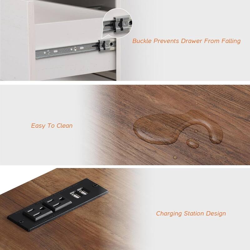 WAMPAT Set of 2 End Table with Power Outlets & USB Ports