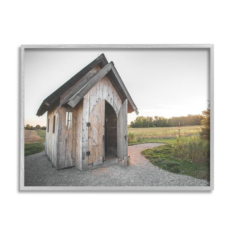 Stupell Cabin at Sunset Framed Giclee Art Design by Donnie Quillen - 14 x 11 - Grey