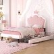 preview thumbnail 10 of 8, Twin Size Upholstered Princess Bed With Crown Headboard And 2 Drawers,Twin Size Platform Bed With Headboard