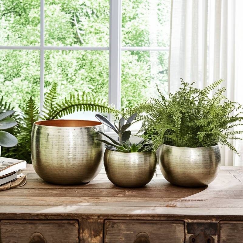 Modern Decorative Metal Planters with Contemporary Style for Garden or Indoor Display - 14" x 14" x 11"
