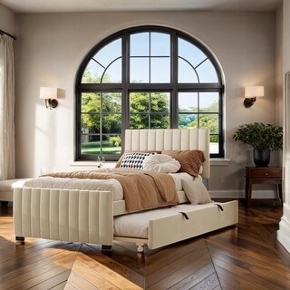 Elegant Twin Size Upholstered Platform Bed with Twin Size Trundle ...