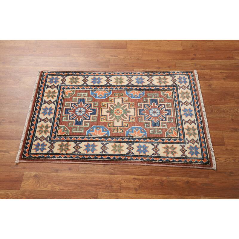 Traditional Kazak Oriental Foyer Rug Handmade Brown Wool Carpet - 2'0"x 3'0"