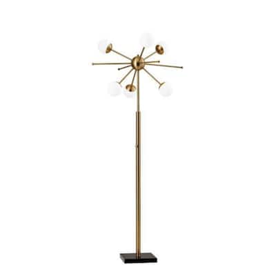 64" Contemporary 6-Light Floor Lamp with Brass Frame Globe Glass Shades LED Compatible Plug-In Design - 63.5”H x 27”W x 27”D