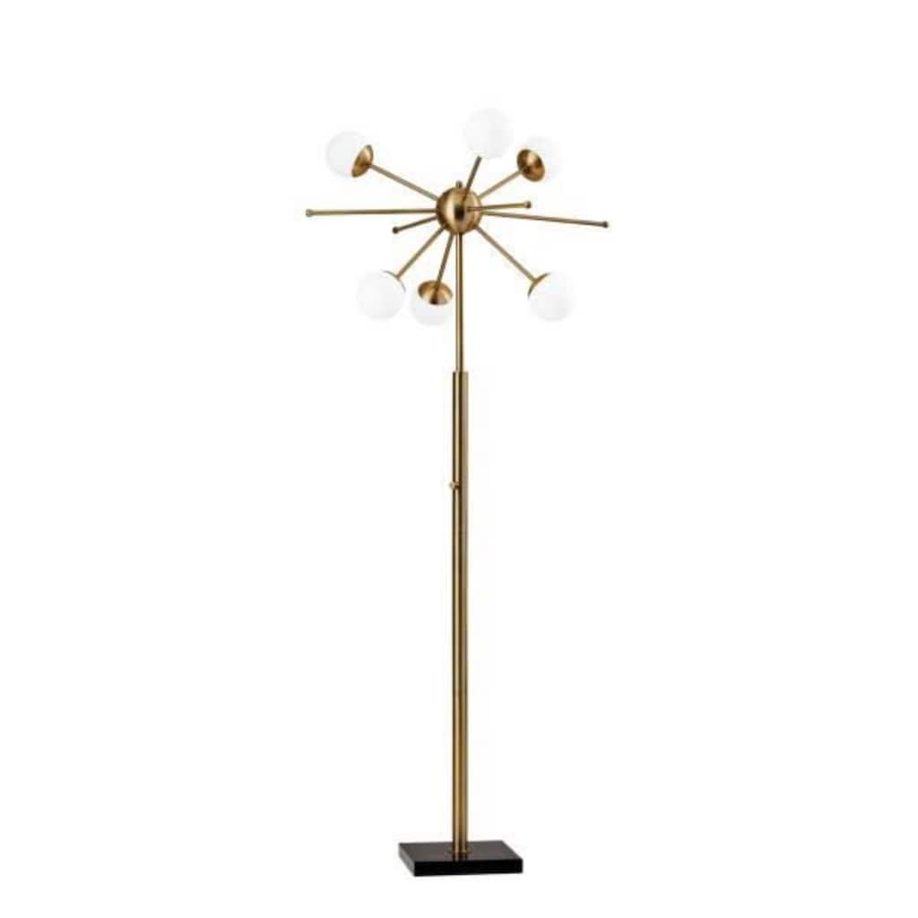 64" Contemporary 6-Light Floor Lamp with Brass Frame Globe Glass Shades LED Compatible Plug-In Design - 63.5”H x 27”W x 27”D