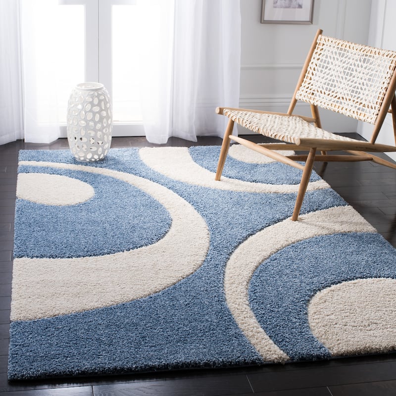 SAFAVIEH Florida Shag Rositha Abstract 1.2-inch Thick Rug - 6' x 9' - Blue/Ivory